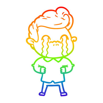 recommend clip art: rainbow gradient line drawing cartoon man crying