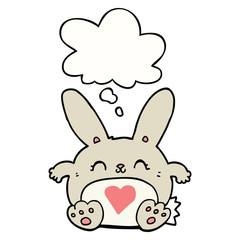cute cartoon rabbit with love heart and thought bubble