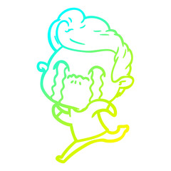 cold gradient line drawing cartoon man crying