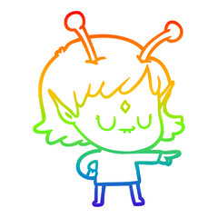 rainbow gradient line drawing cartoon alien girl