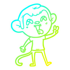 cold gradient line drawing crazy cartoon monkey giving peace sign