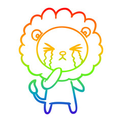 rainbow gradient line drawing cartoon crying lion