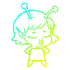 cold gradient line drawing cute alien girl cartoon