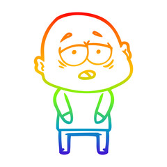 rainbow gradient line drawing cartoon tired bald man