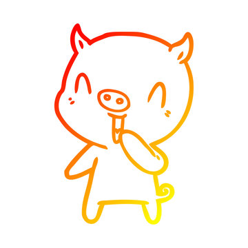 recommend clip art: warm gradient line drawing happy cartoon pig