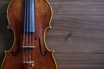 Fototapeta na wymiar old violin on wood background