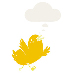 cartoon happy bird and thought bubble in retro style