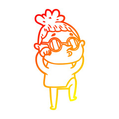 warm gradient line drawing cartoon woman wearing sunglasses