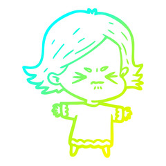 cold gradient line drawing cartoon angry woman