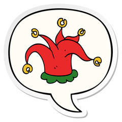 cartoon jester hat and speech bubble sticker