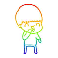 rainbow gradient line drawing happy cartoon boy