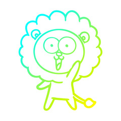 cold gradient line drawing happy cartoon lion