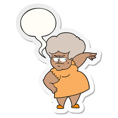 cartoon angry old woman and speech bubble sticker