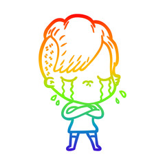 Fototapeta premium rainbow gradient line drawing cartoon crying girl
