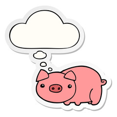 cartoon pig and thought bubble as a printed sticker