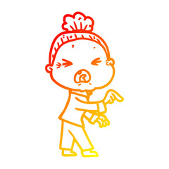 warm gradient line drawing cartoon angry old woman