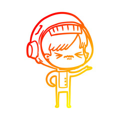 warm gradient line drawing angry cartoon space girl