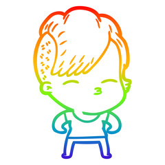 rainbow gradient line drawing cartoon girl muscle posing