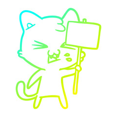 cold gradient line drawing cartoon cat hissing