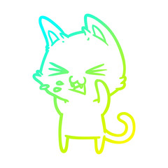 cold gradient line drawing cartoon cat hissing