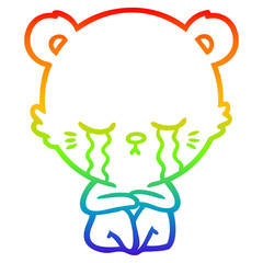 rainbow gradient line drawing crying cartoon polarbear