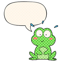 cute cartoon frog and speech bubble in comic book style