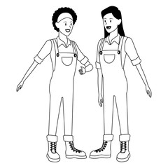 farm, animals and farmer cartoon in black and white