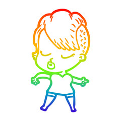 rainbow gradient line drawing cartoon pretty hipster girl