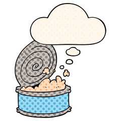 cartoon canned fish and thought bubble in comic book style