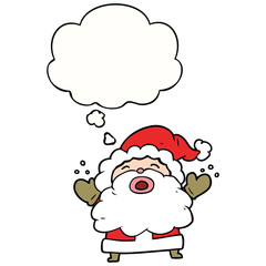 cartoon santa claus shouting and thought bubble