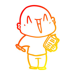 Fototapeta premium warm gradient line drawing happy cartoon bald man