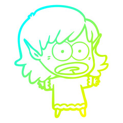 cold gradient line drawing cartoon shocked elf girl