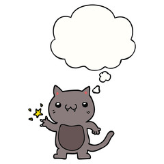 cartoon cat scratching and thought bubble