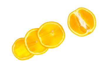 Set of fresh whole and cut orange and slices isolated on white background.