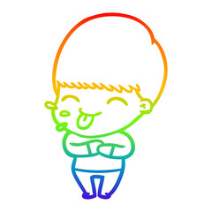 rainbow gradient line drawing cartoon boy sticking out tongue