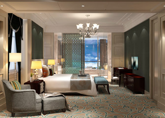 Hotel Room Interior 3D Illustration Photorealistic Rendering