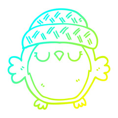 cold gradient line drawing cute cartoon owl in hat