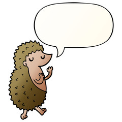 cartoon hedgehog and speech bubble in smooth gradient style
