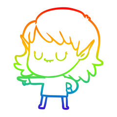 rainbow gradient line drawing happy cartoon elf girl