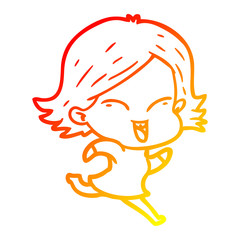warm gradient line drawing happy cartoon girl