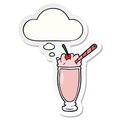 cartoon milkshake and thought bubble as a printed sticker