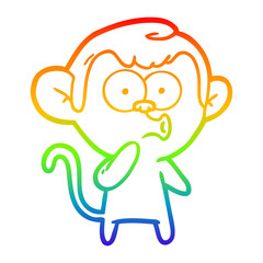 rainbow gradient line drawing cartoon hooting monkey