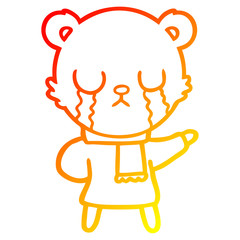 warm gradient line drawing crying polar bear cartoon