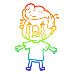 rainbow gradient line drawing cartoon crying man