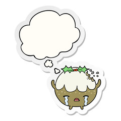 cartoon chrstmas pudding and thought bubble as a printed sticker