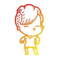 warm gradient line drawing cartoon squinting girl