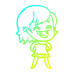 cold gradient line drawing cartoon laughing vampire girl