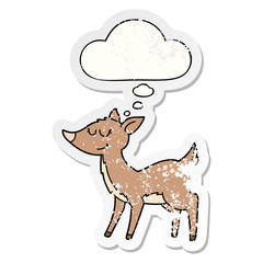 cartoon deer and thought bubble as a distressed worn sticker