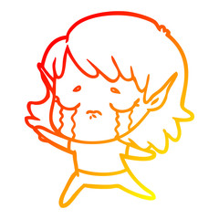 warm gradient line drawing cartoon crying elf girl