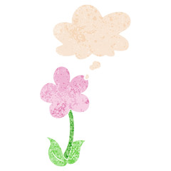 cute cartoon flower and thought bubble in retro textured style